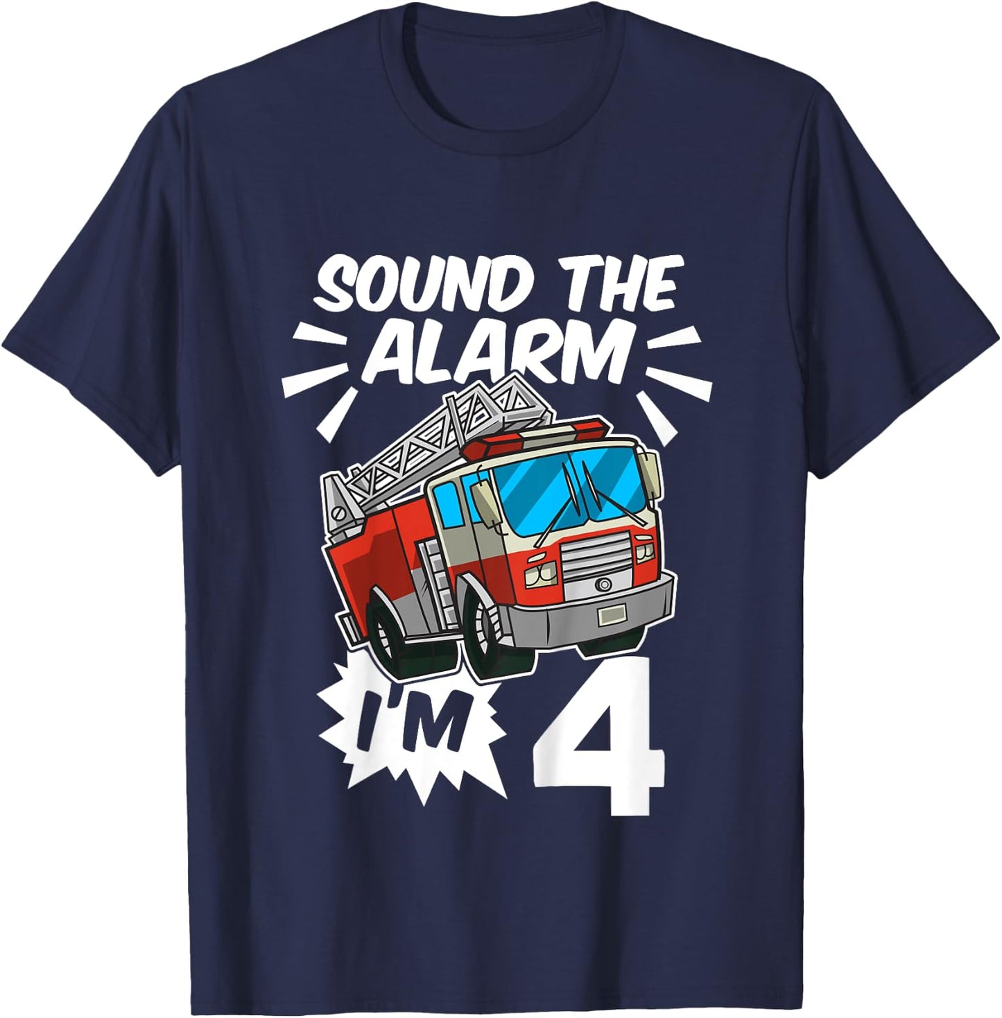Kids Firefighter I'm 4 Birthday Fire Truck 4th birthday T-Shirt - T-Shirt | Navy