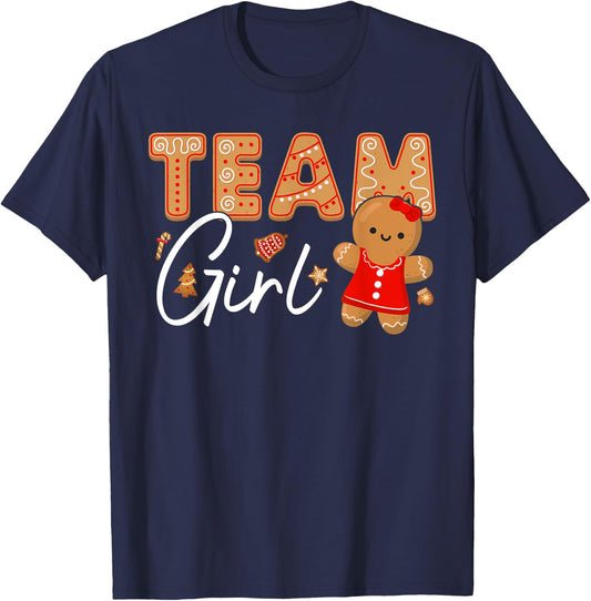 Gingerbread Christmas Team Girl Gender Reveal Baby Shower T-Shirt - T-Shirt | Navy