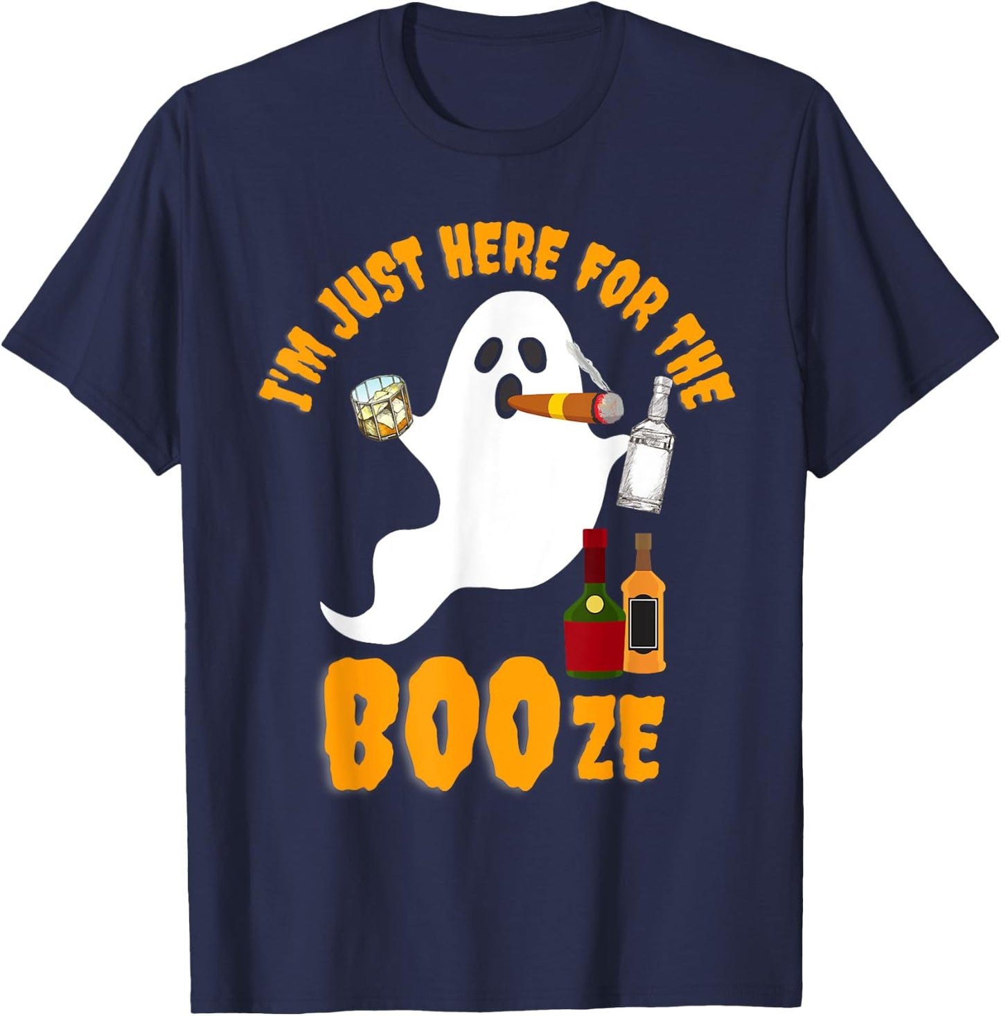 I'm Just Here For The Boos Booze Bourbon Drinking Halloween T-Shirt - T-Shirt | Navy