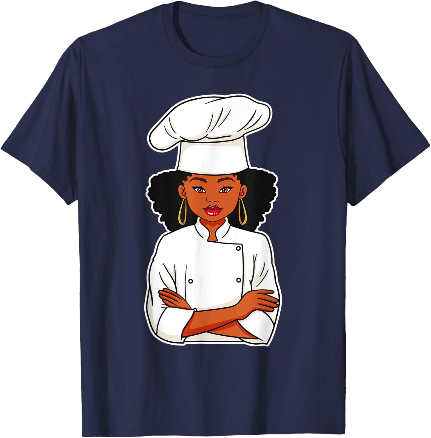 Chef African American Black Woman Afro Hair Cook Culinarian T-Shirt - T-Shirt | Navy