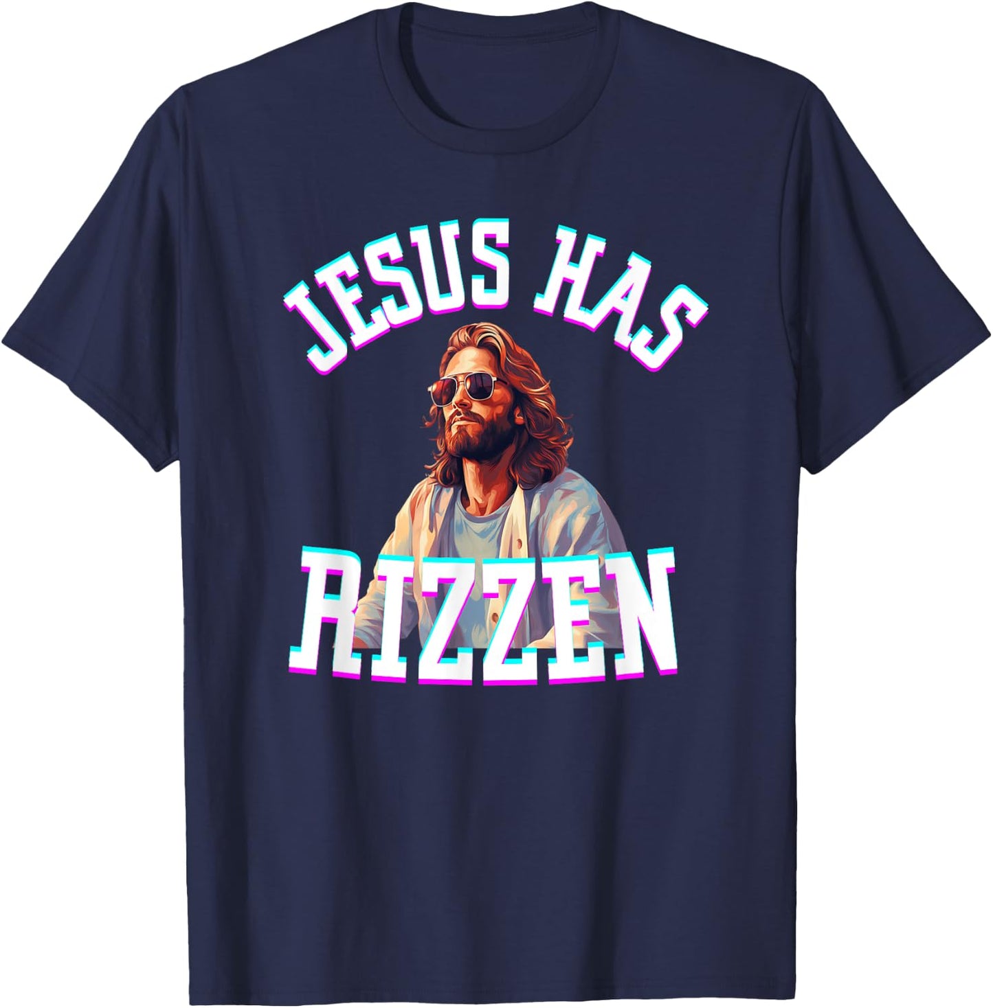 Jesus Has Rizzen Funny Christian Meme Novelty Jesus Christ T-Shirt - T-Shirt | Navy