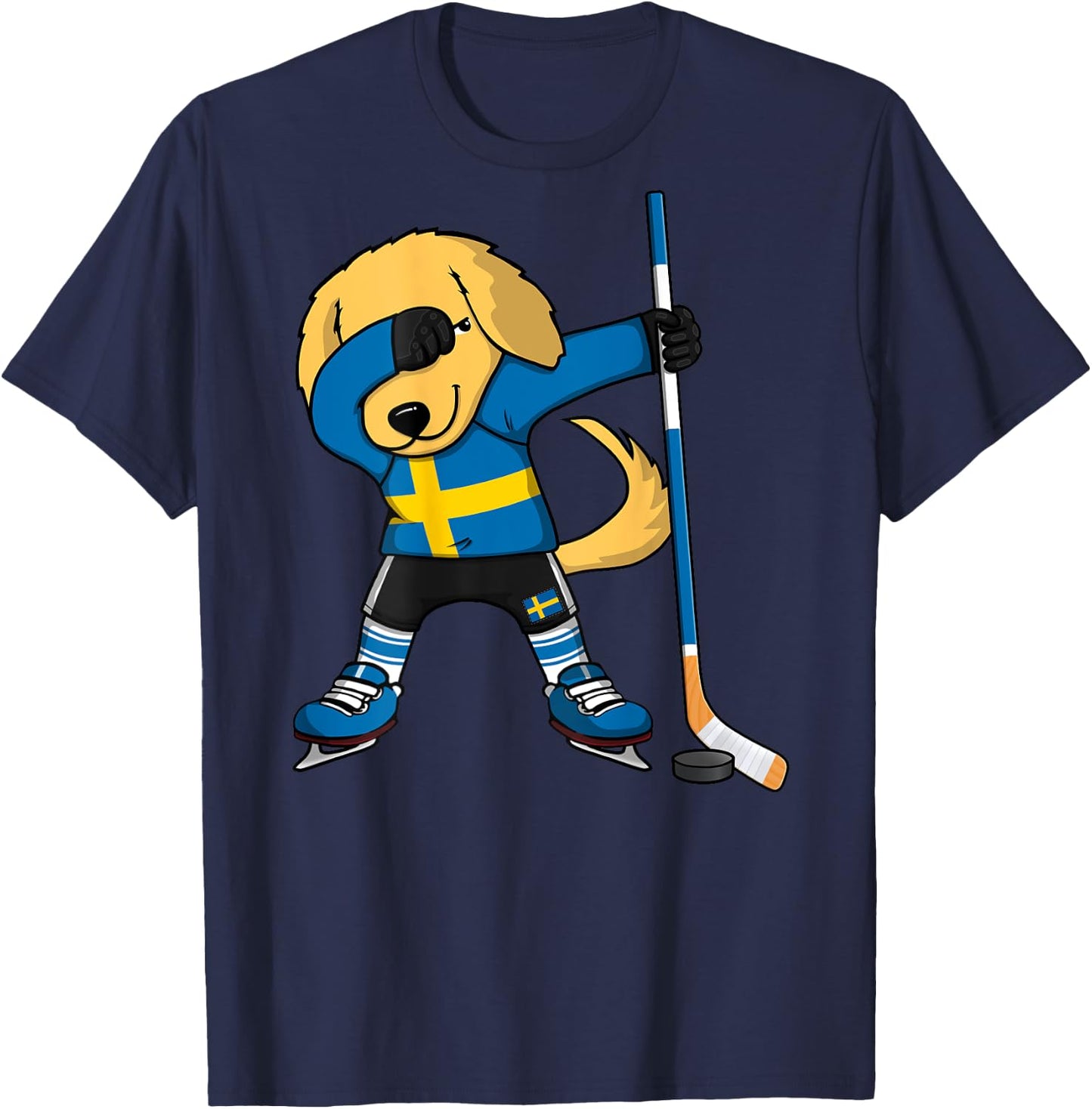 Dabbing Golden Retriever Sweden Ice Hockey Lovers Jersey Art T-Shirt - T-Shirt | Navy
