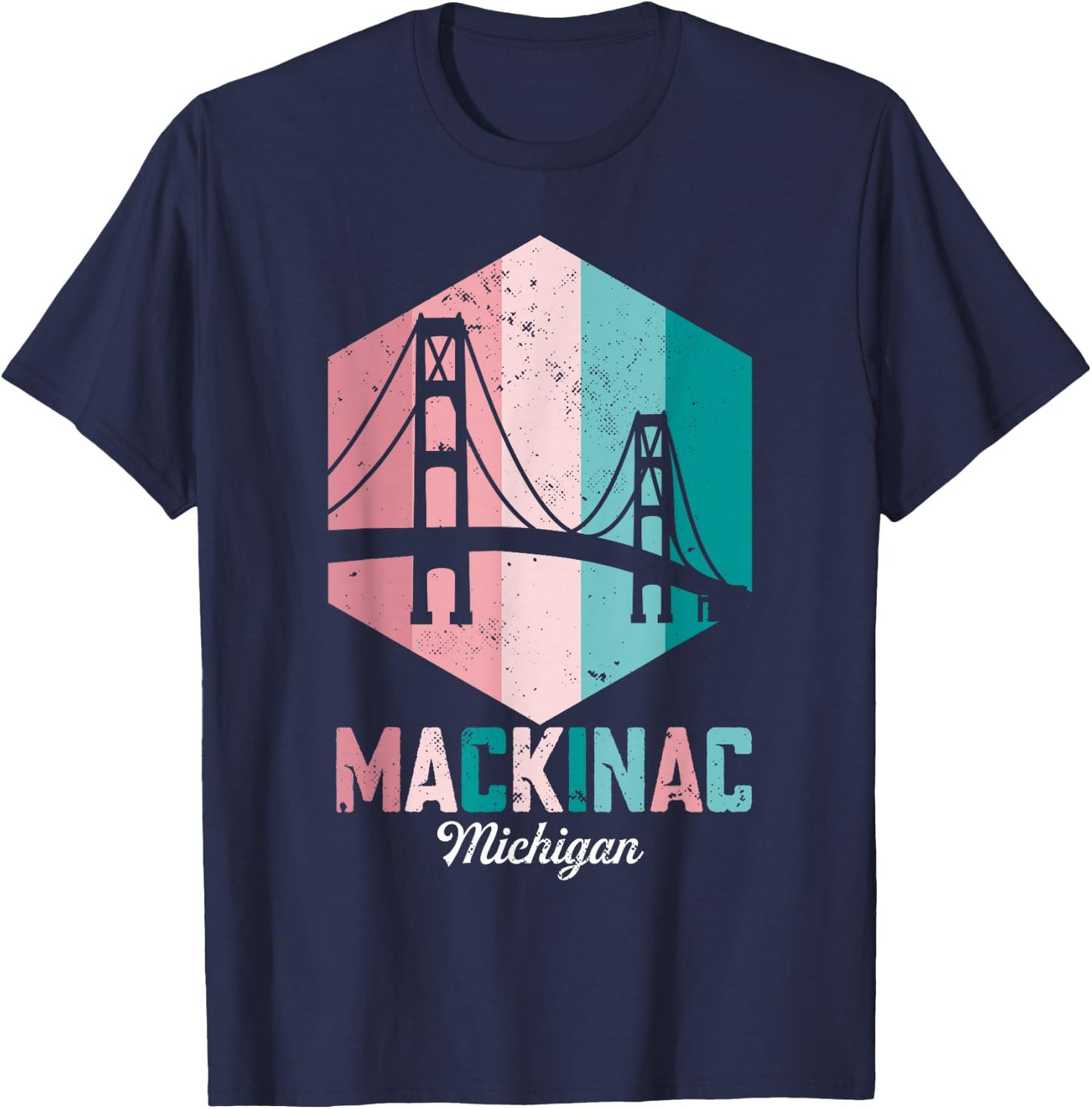 Retro Mackinac Bridge Souvenir Mackinaw Vintage Michigan T-Shirt - T-Shirt | Navy