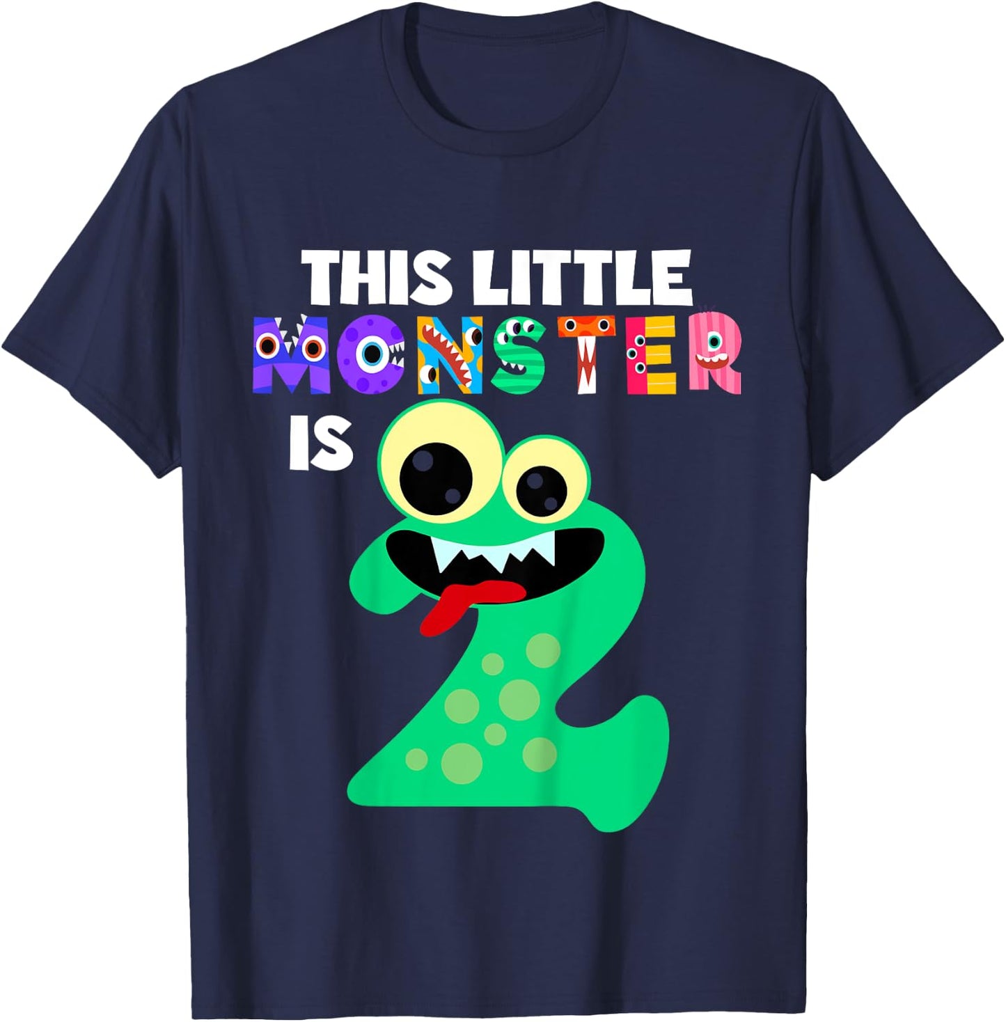 Kids This Little Monster is 2 Two Years 2nd Birthday Party Aliens T-Shirt - T-Shirt | Navy
