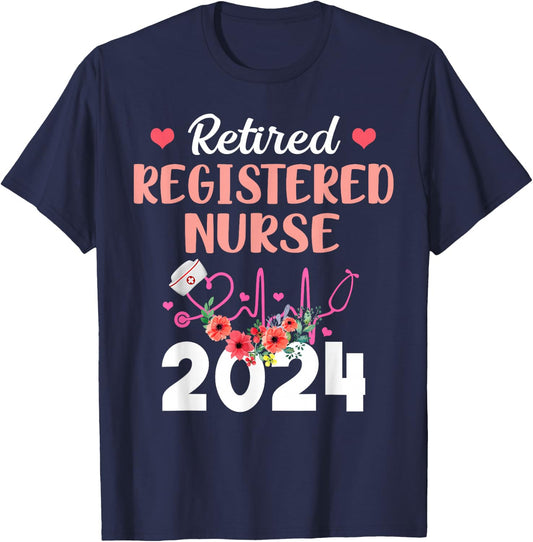 Retired Registered Nurse 2024 Retirement Gifts for Nurse RN T-Shirt - T-Shirt | Navy