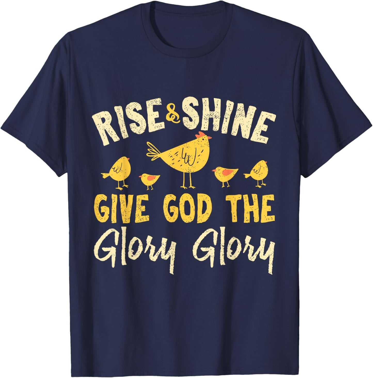 Rise and Shine - Vintage Chicken Christian T-Shirt - T-Shirt | Navy