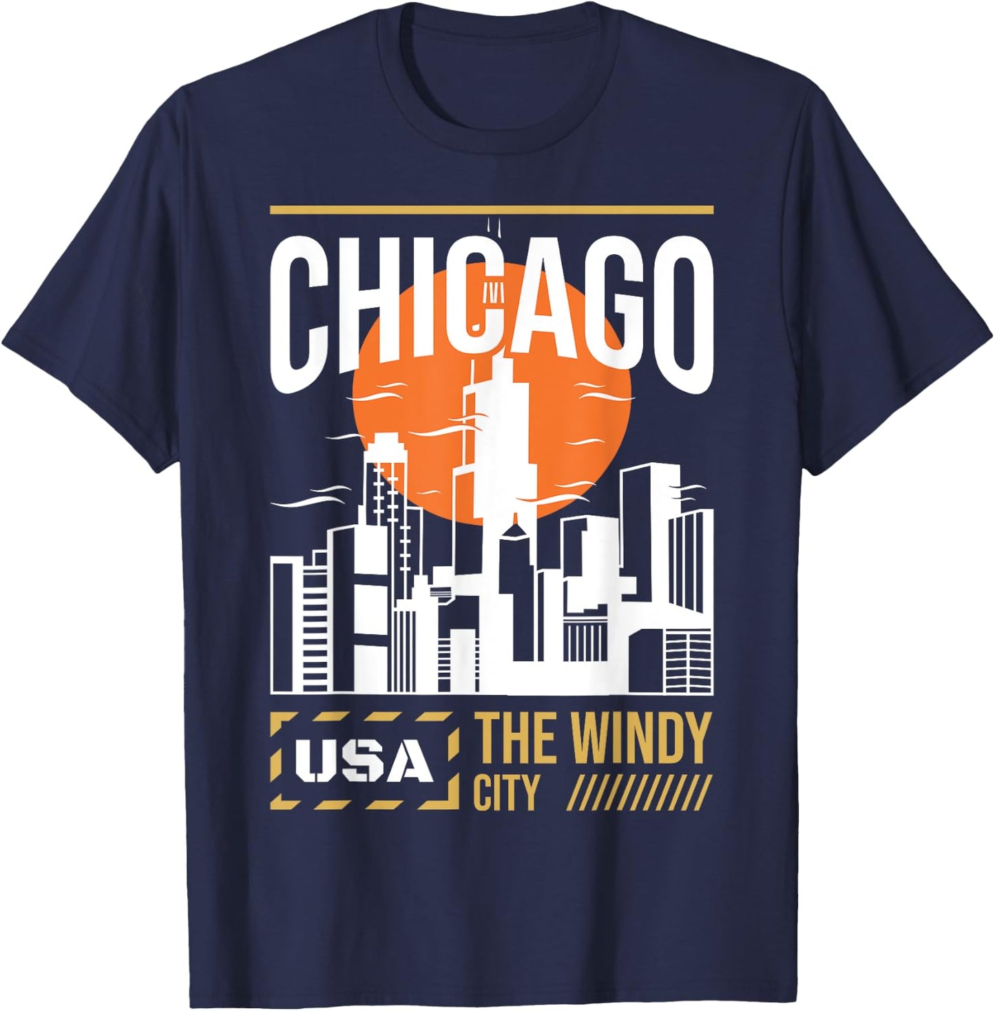 Chicago City Skyline Vintage Illinois City USA T-Shirt - T-Shirt | Navy