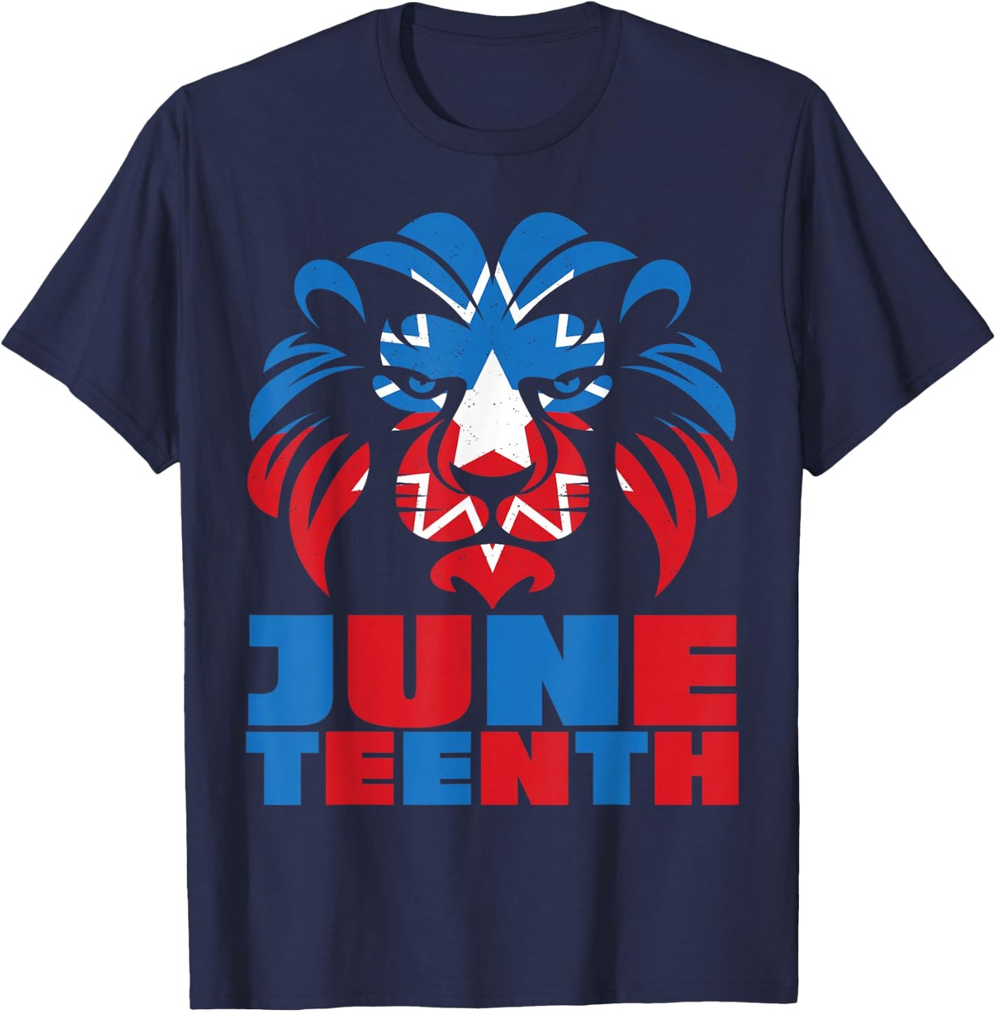 Lion Head Juneteenth Red White Blue Flag T-Shirt - T-Shirt | Navy