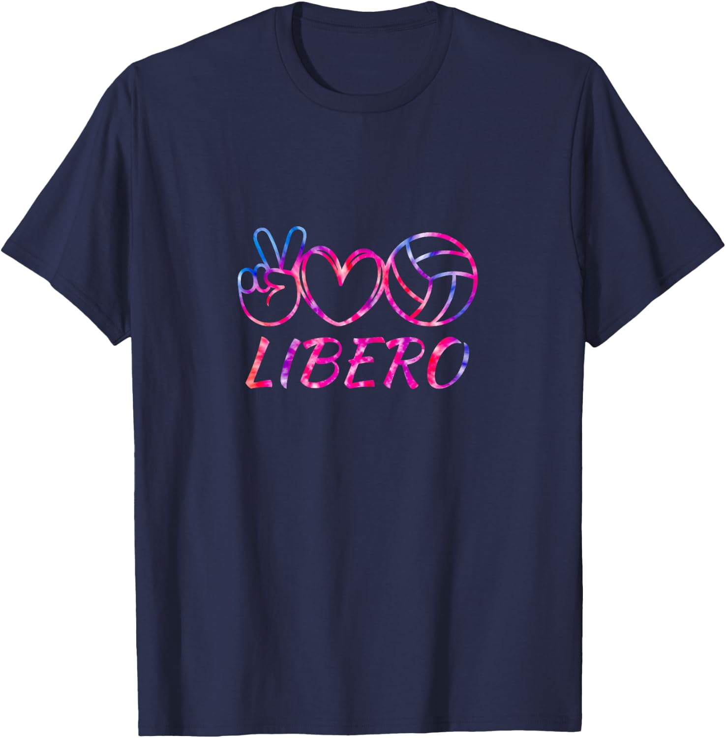 Fun Peace Love Tie Dye Volleyball Libero Volleyball Game Day T-Shirt - T-Shirt | Navy