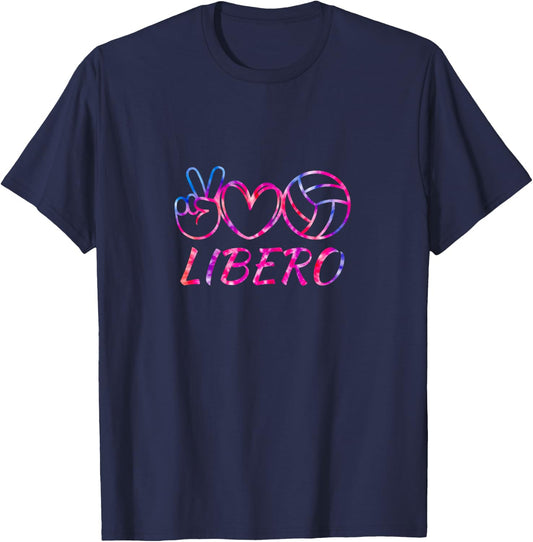 Fun Peace Love Tie Dye Volleyball Libero Volleyball Game Day T-Shirt - T-Shirt | Navy
