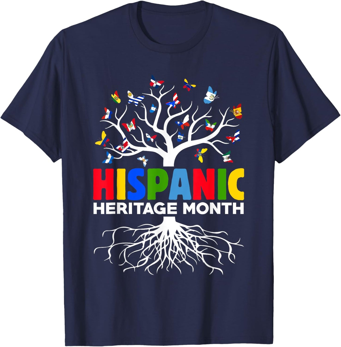 Butterflies Latina Countries Flags Hispanic Heritage Month T-Shirt - T-Shirt | Navy