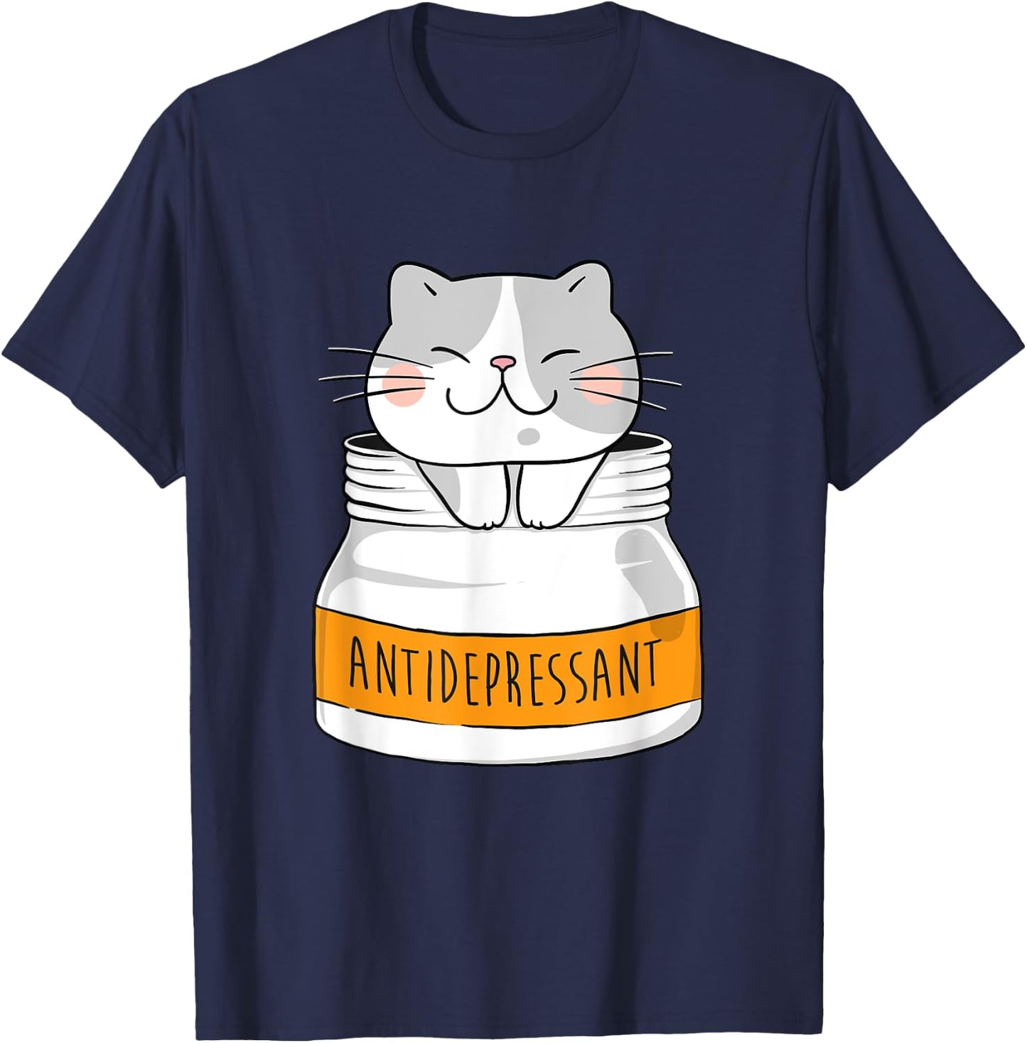 Funny Cat Shirts - Antidepressant Animal Cat Lover Black - Small T-Shirt - T-Shirt | Navy