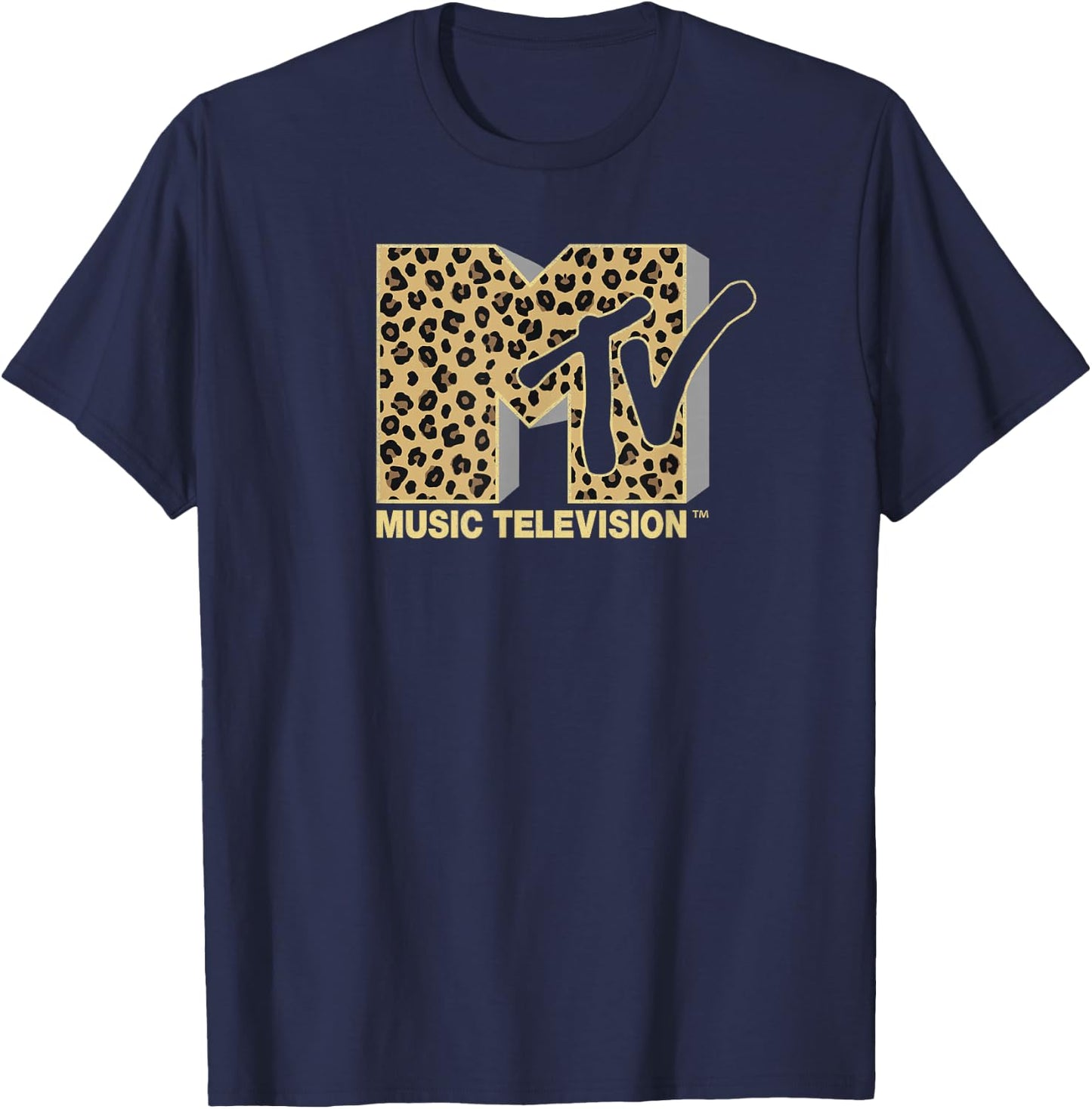 MTV Leopard Print Fill MTV Logo T-Shirt - T-Shirt | Navy