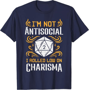 Not Anti Social Low Charisma Funny RPG Gamer Men Boys Kids T-Shirt - T-Shirt | Navy