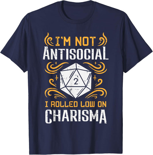 Not Anti Social Low Charisma Funny RPG Gamer Men Boys Kids T-Shirt - T-Shirt | Navy