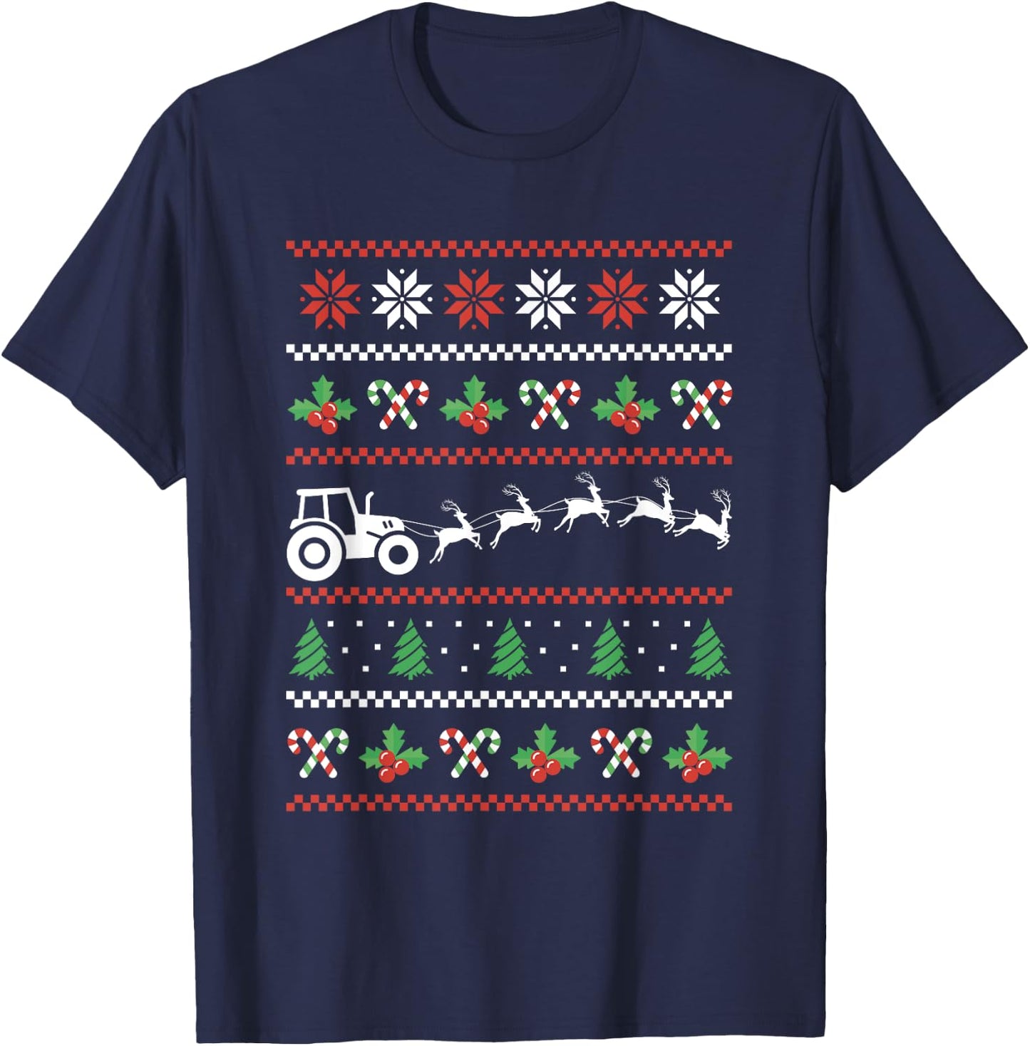 Tractor Reindeer Ugly Christmas Farm Farming Xmas Farmer T-Shirt - T-Shirt | Navy