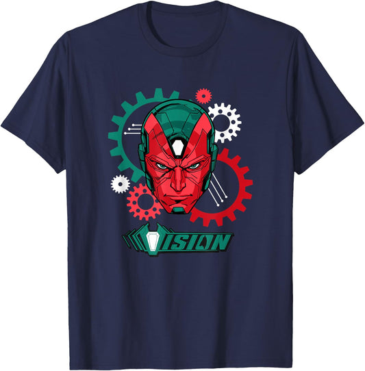 Marvel Comics Retro Classic Vision Mechanical Gears Poster T-Shirt - T-Shirt | Navy