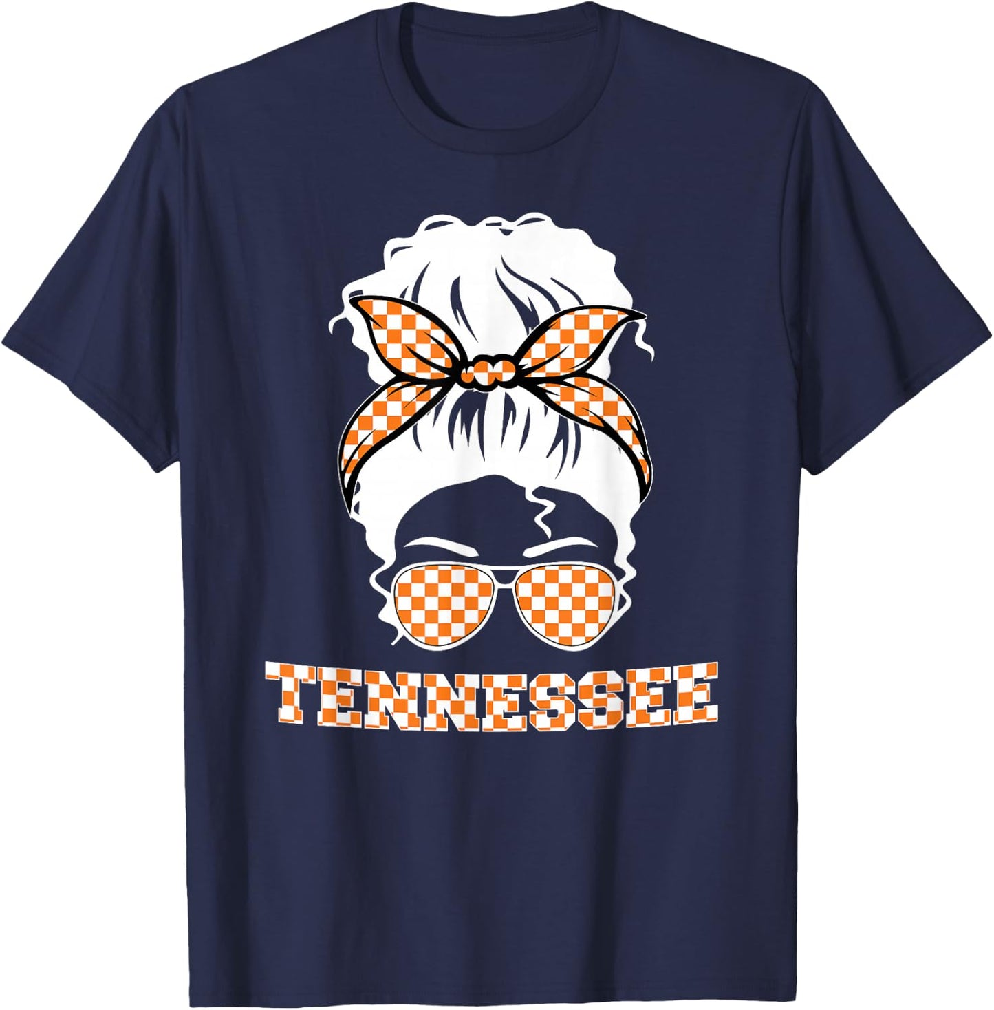 Tennessee State Orange USA Messy Bun Hair Pride TN T-Shirt - T-Shirt | Navy