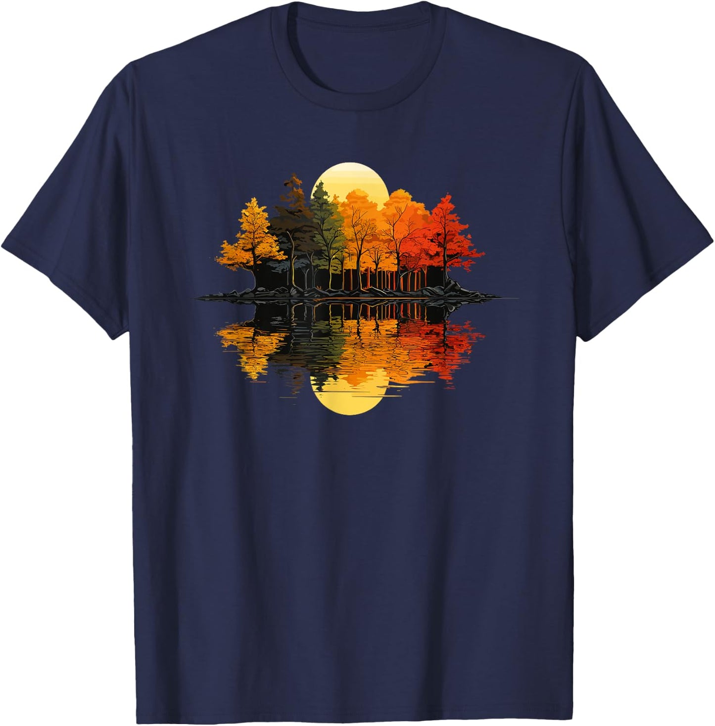 Nature Reflection Forest Trees Outdoor Wildlife T-Shirt - T-Shirt | Navy