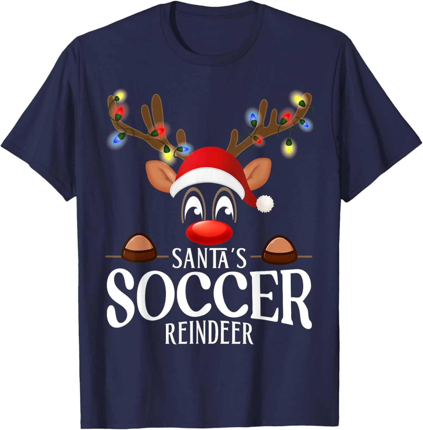 Santa's Soccer Reindeer Funny XMas Matching PJS T-Shirt - T-Shirt | Navy