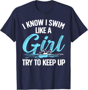 Funny Swimming Design Women Kids Swimmer Swim Lovers T-Shirt - T-Shirt | Navy