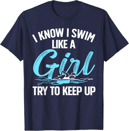 Funny Swimming Design Women Kids Swimmer Swim Lovers T-Shirt - T-Shirt | Navy