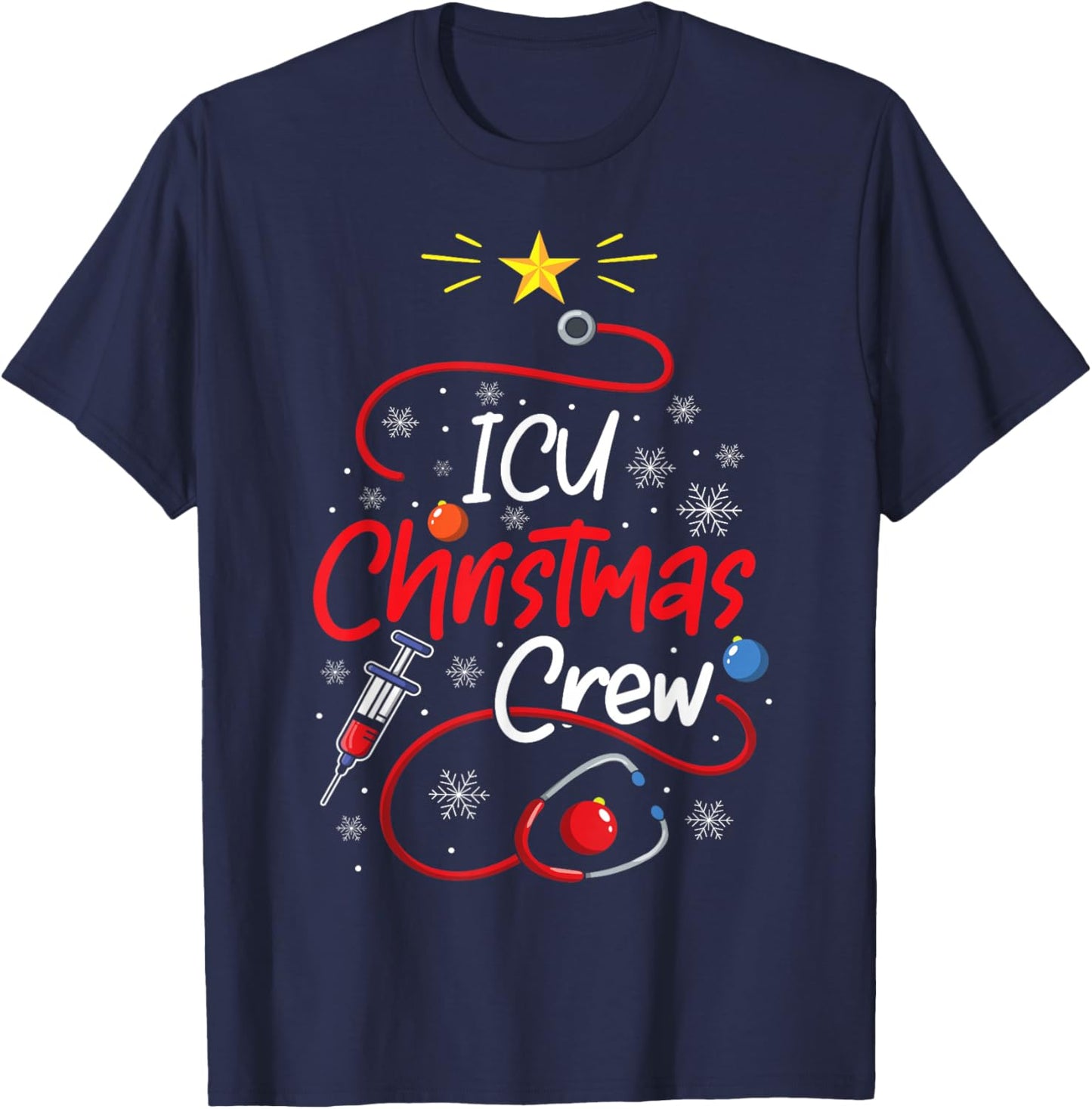 Nurse ICU Christmas Crew Nursing Christmas lights T-Shirt - T-Shirt | Navy