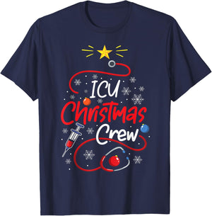 Nurse ICU Christmas Crew Nursing Christmas lights T-Shirt - T-Shirt | Navy