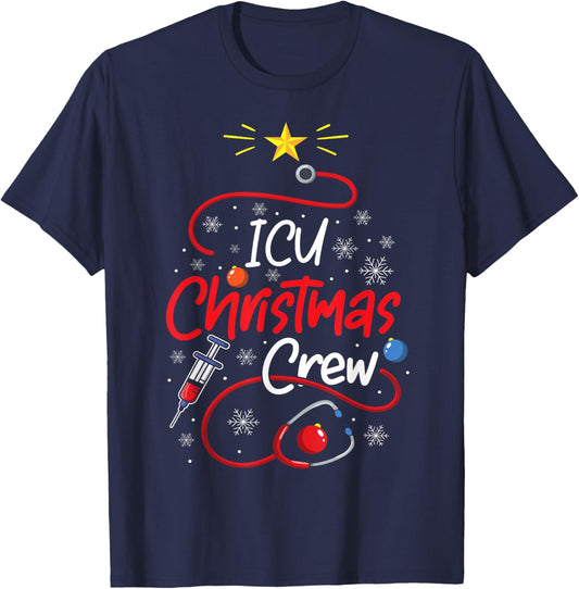 Nurse ICU Christmas Crew Nursing Christmas lights T-Shirt - T-Shirt | Navy