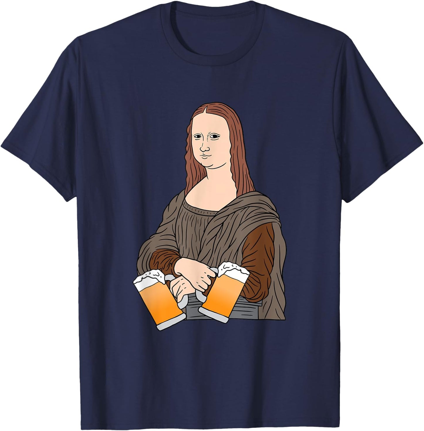 Mona Lisa by Leonardo Da Vinci Beer Party Alcohol Art T-Shirt - T-Shirt | Navy