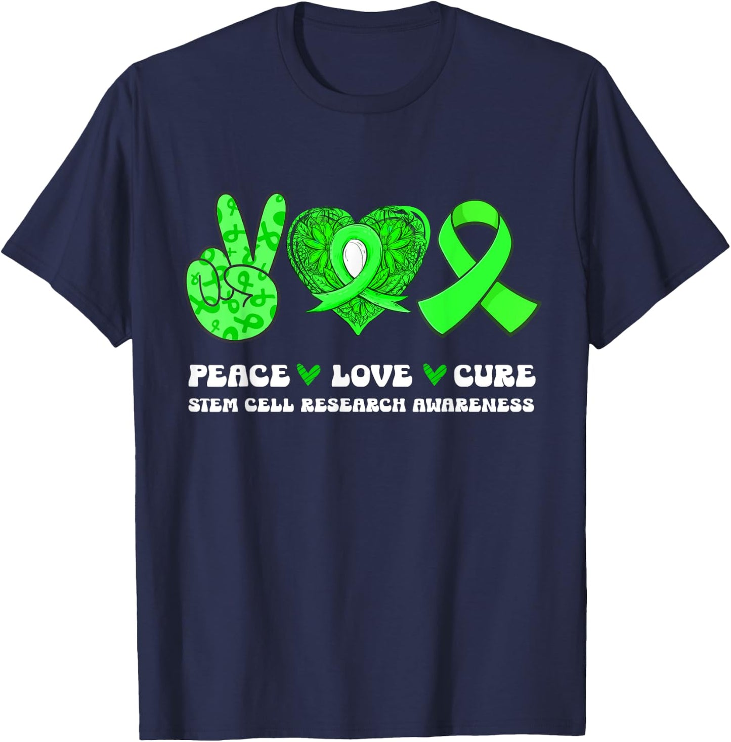 Peace Love Cure Stem Cell Research Awareness Ribbon T-Shirt - T-Shirt | Navy