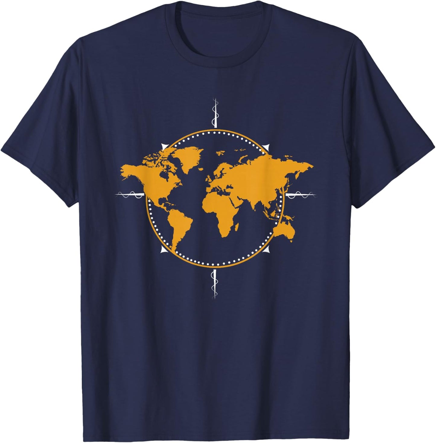 Geographic, World Map & Compass Graphic Travel T-Shirt - T-Shirt | Navy