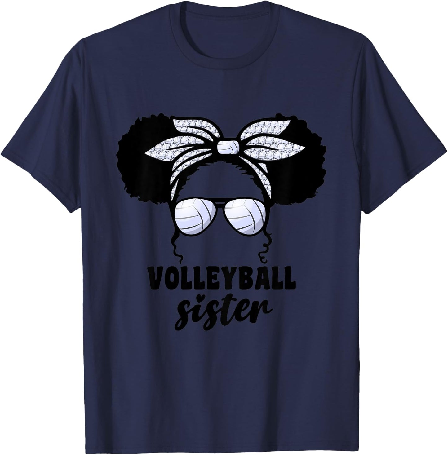 Kids Black Afro Volleyball Little Sister For Girls Kids Messy Bun T-Shirt - T-Shirt | Navy