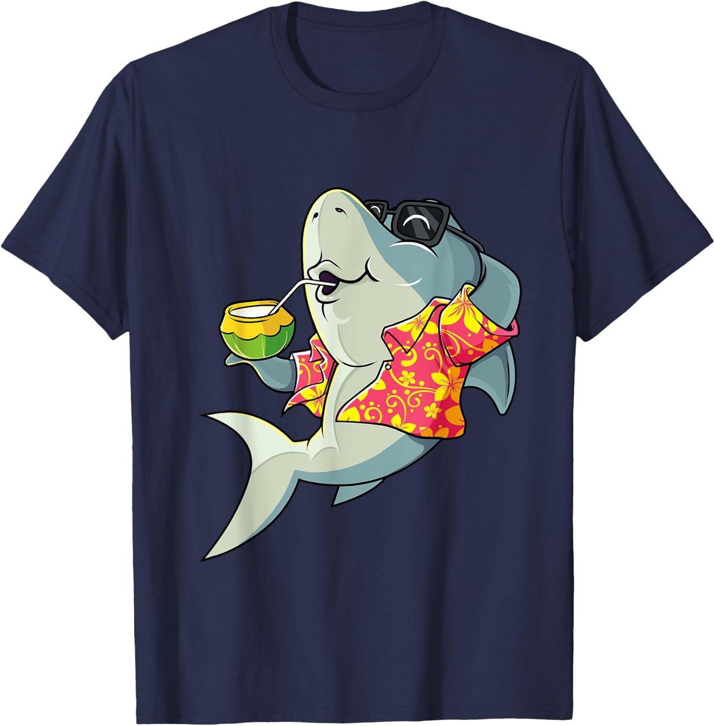 Hawaiian Shark Summer Tropical Luau Party Men Boys Kids T-Shirt - T-Shirt | Navy