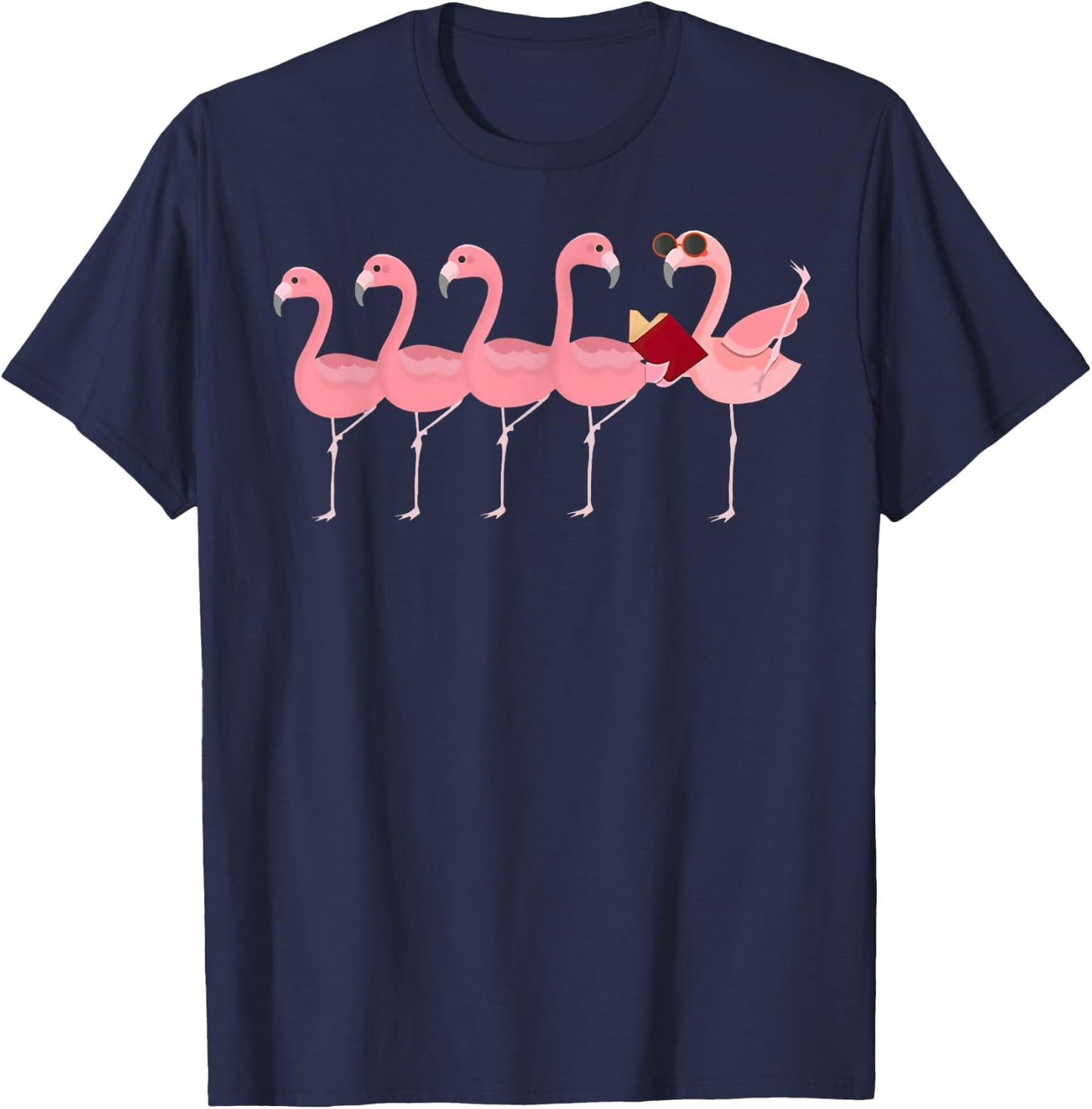 Book Flamingo Reading Classic T-Shirt - T-Shirt | Navy