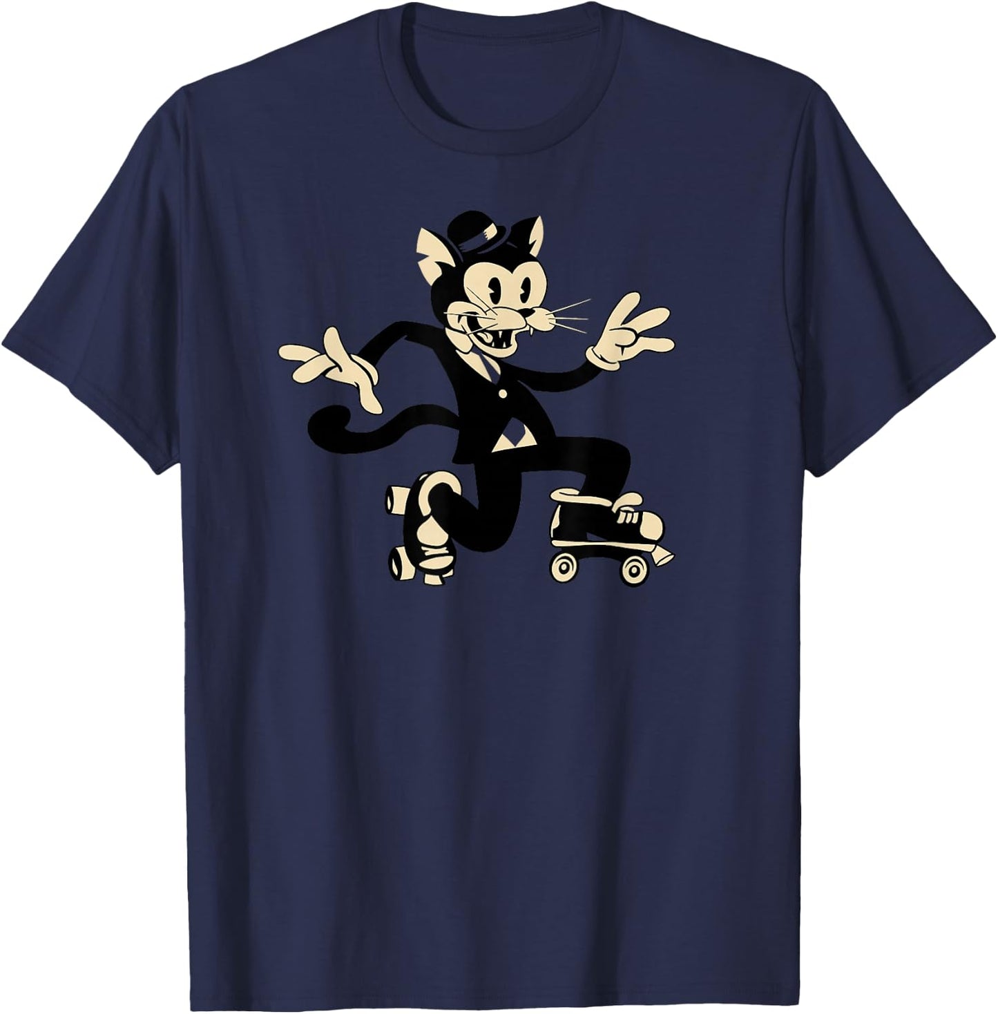 Cat in Roller Derby Skates - Old School Roller-Skating Kitty Women Girls Kids T-Shirt - T-Shirt | Navy