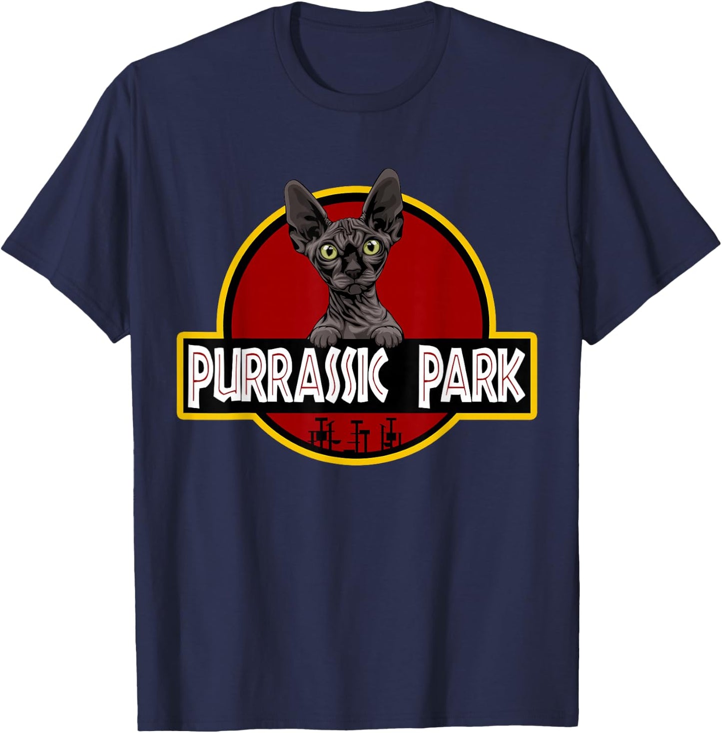 Black Sphynx Cat Cute Funny Cat Lover Parody T-Shirt - T-Shirt | Navy