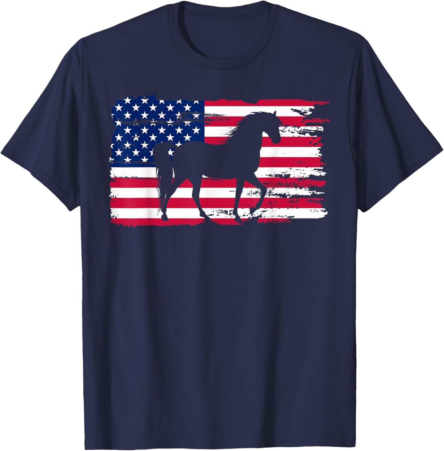 Patriotic Black Horse American Flag USA 4th of July T-Shirt - T-Shirt | Navy