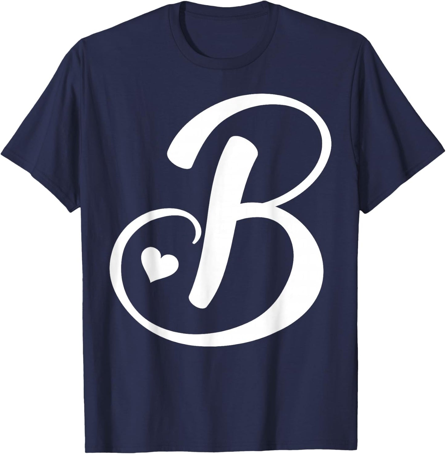 White Letter B Monogram Initial Minimalist Heart Graphic T-Shirt - T-Shirt | Navy