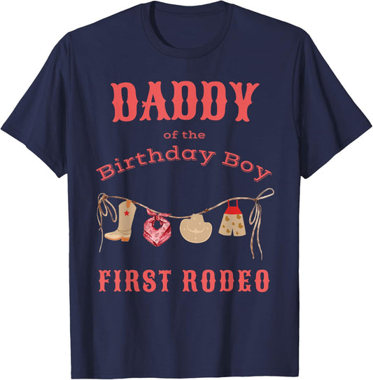 Daddy Dad First Rodeo 1st Birthday Cowboy Family Matching T-Shirt - T-Shirt | Navy
