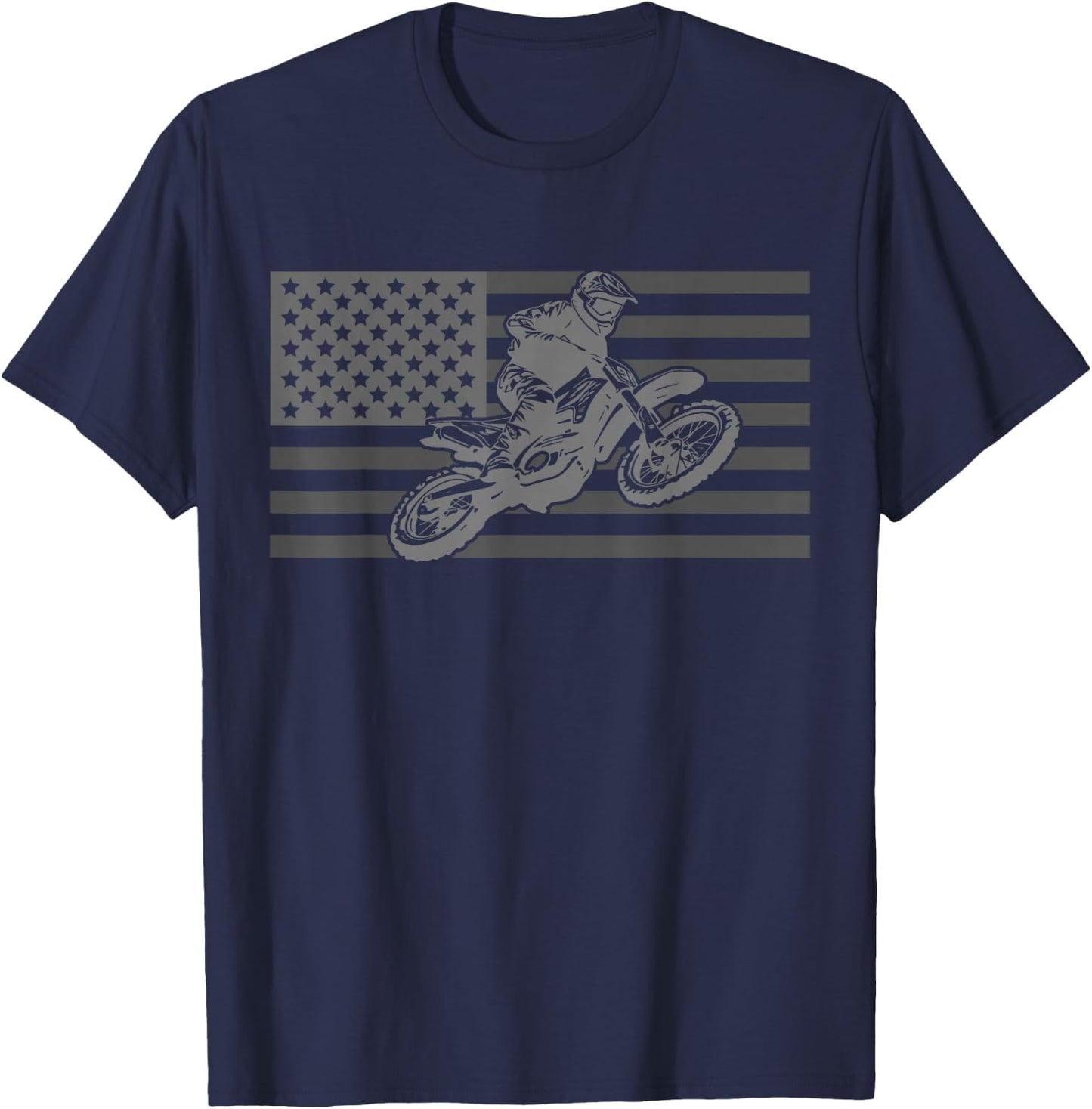 American Flag Motocross Apparel - Dirt Bike Motocross T-Shirt - T-Shirt | Navy