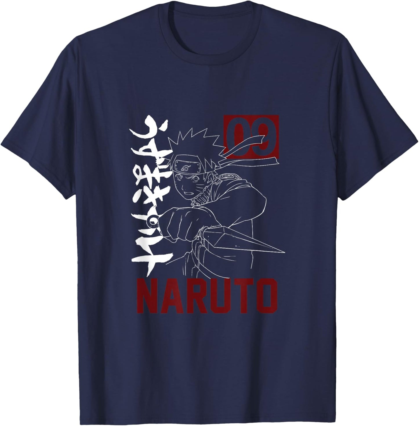 Naruto - Anime Graphic with Kunai Kanji Design - Black, Short Sleeve, Size S T-Shirt - T-Shirt | Navy