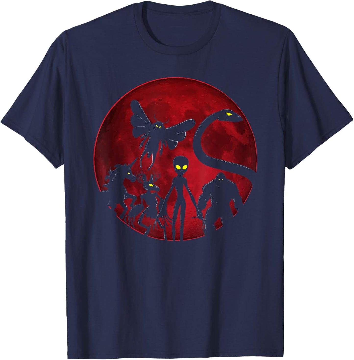 Wendigo Bigfoot Loch Ness Monster Mothman And Alien Cryptid T-Shirt - T-Shirt | Navy