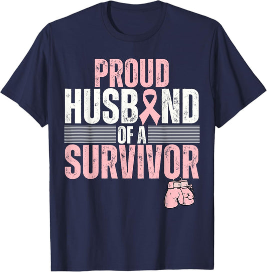 Proud Husband Of Survivor Breast Cancer Survivor Awareness T-Shirt - T-Shirt | Navy