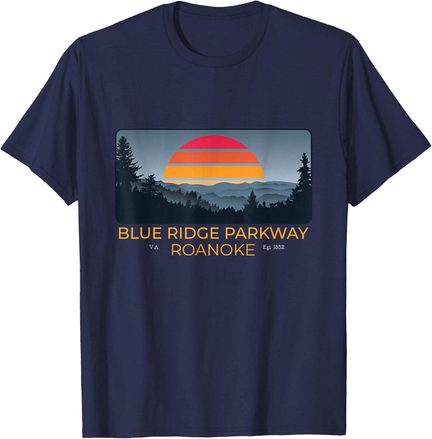 Retro 1970s Sunset Blue Ridge Parkway Roanoke Virginia T-Shirt - T-Shirt | Navy