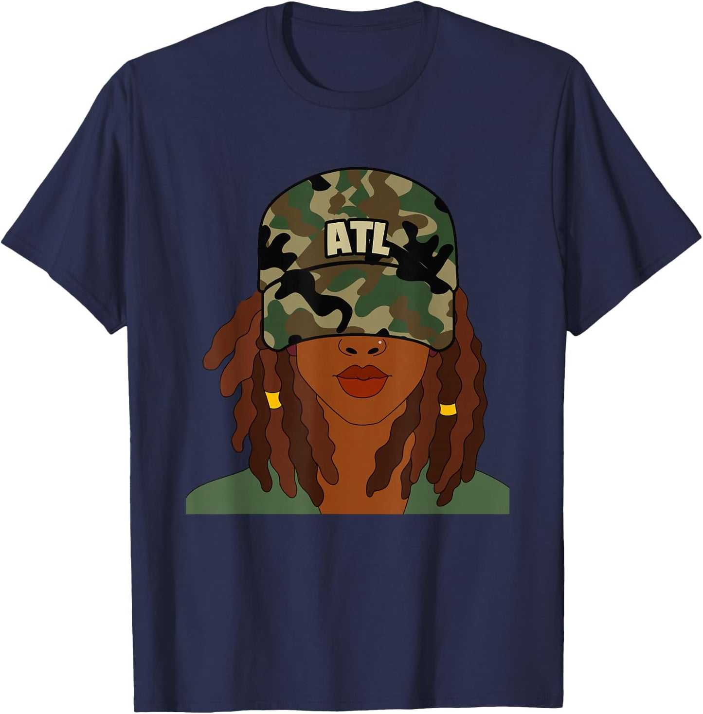 ATL Black Woman From Atlanta Locs Camo T-Shirt - T-Shirt | Navy