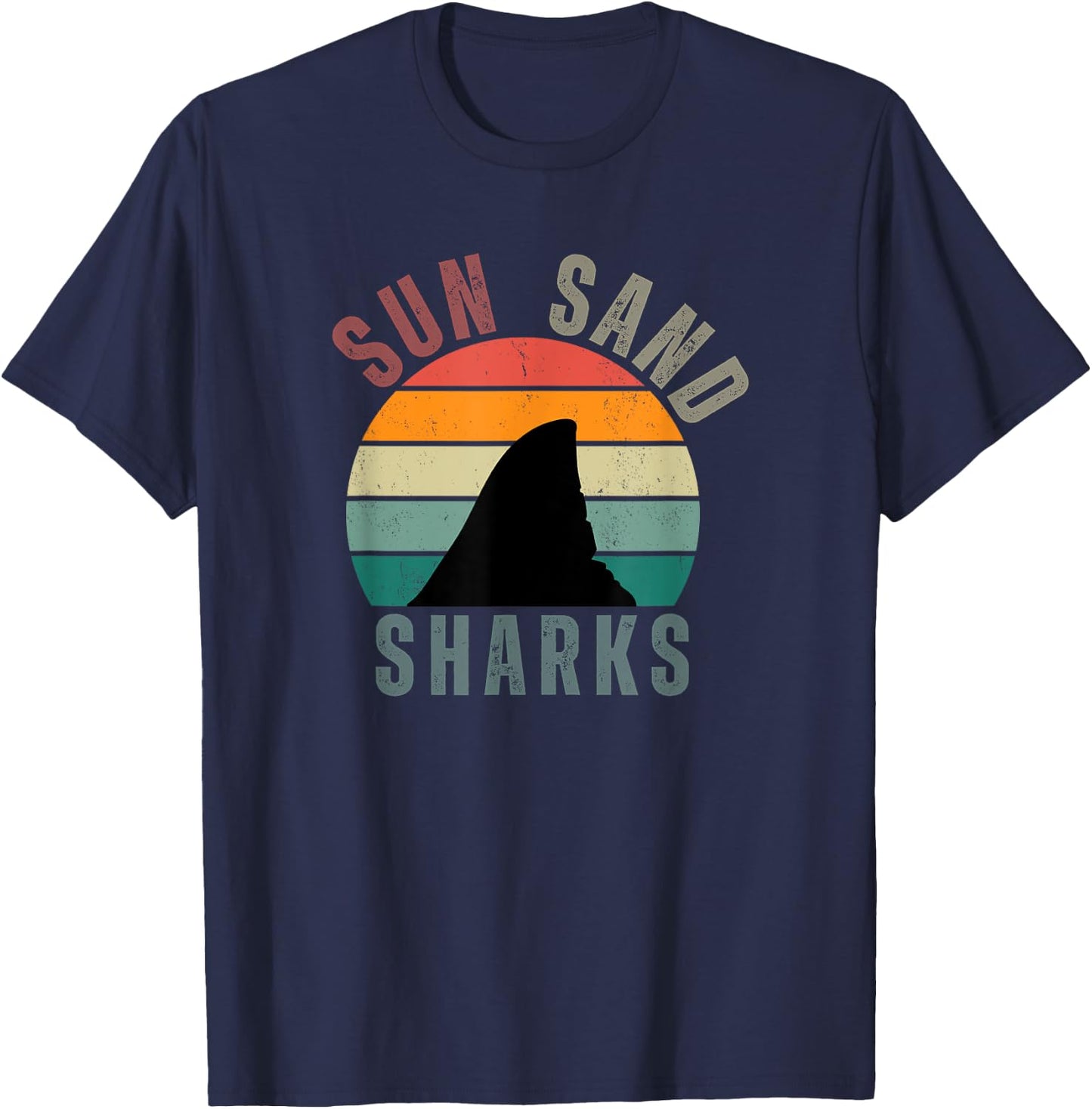 Retro Sunset Sun Sand Sharks Casual Summer Beach Men Women Kids T-Shirt - T-Shirt | Navy