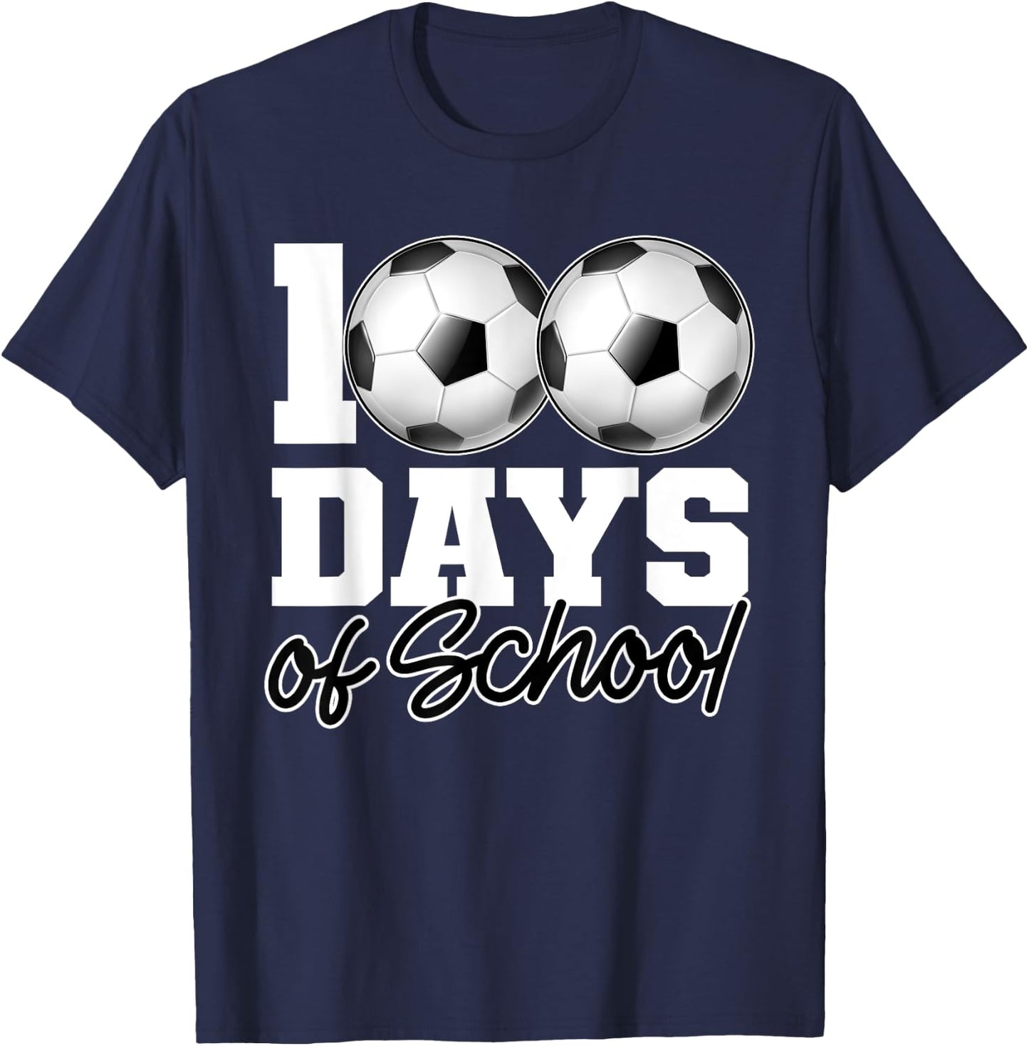 100 Days of School Soccer Ball 100th Day School Gym Teacher Women Girls Kids T-Shirt - T-Shirt | Navy