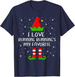 Funny I Love Running Running's My Favorite Elf Christmas T-Shirt - T-Shirt | Navy