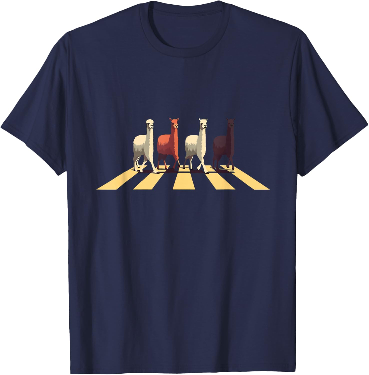 Funny lama crossing Abbey street Road Llama Alpaca T-Shirt - T-Shirt | Navy
